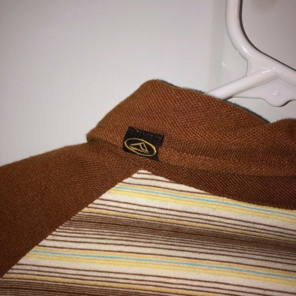 Reef Mens XL Brown Striped Short Sleeve Polo Shirt - Picture 4 of 8